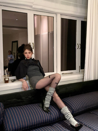 Warmers Knitted Hollow-out Gray/White/Black Leg