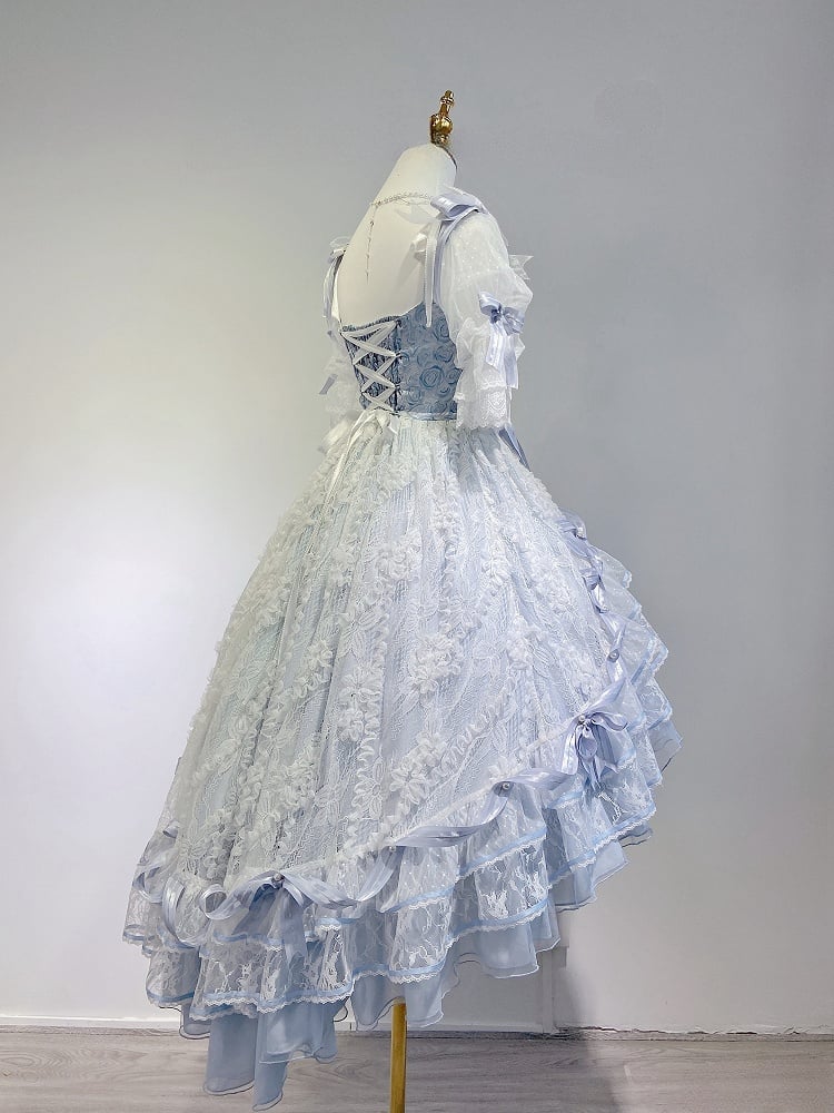 Blue Corset Lolita Waist High-low Dress Layered Hanayome Skirt Hime OP