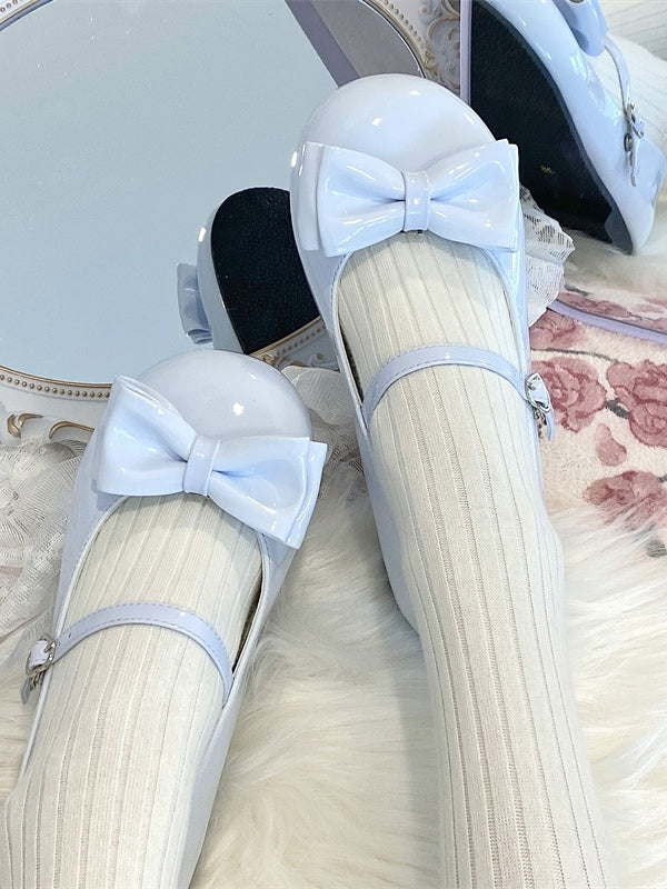 Closure Baby Lolita Heart - Blue with Low-heel Mary and Round for Toe Janes Removable Bow Style