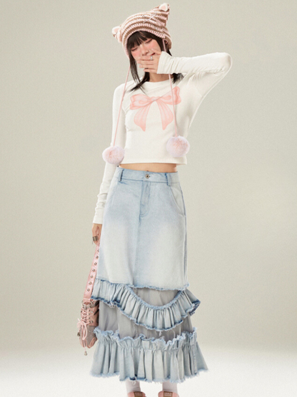 トップス ピンクのリボン スイートショート