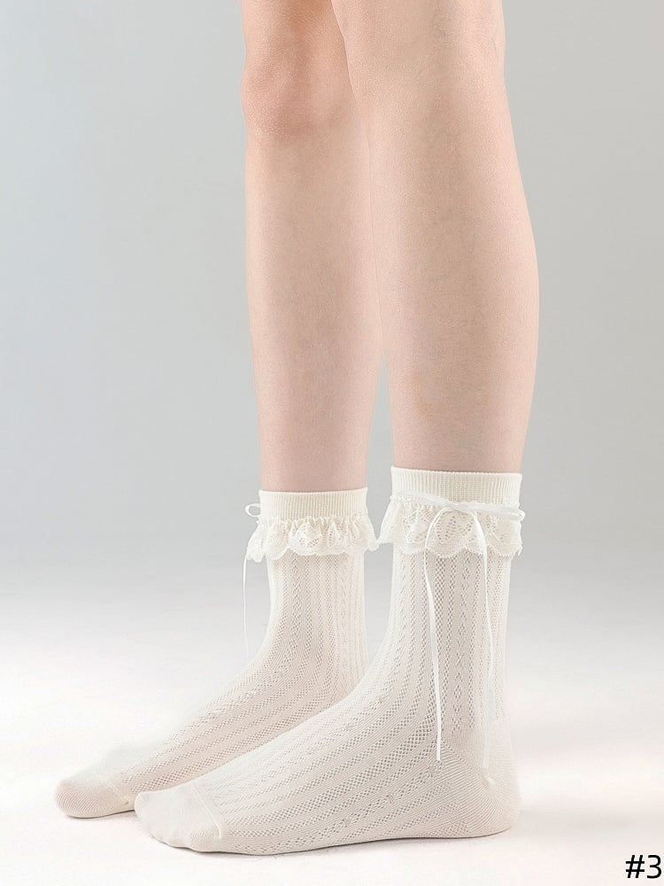 Decoration Bow with White Lace Socks 5 Trim Options Cotton Lolita