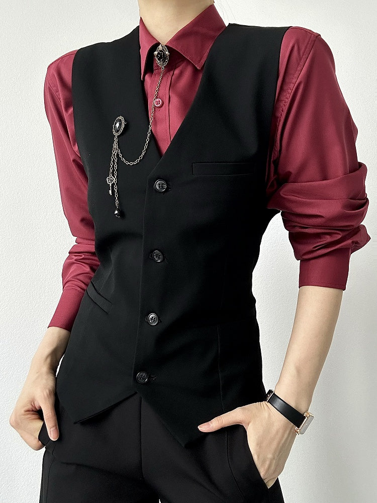 Shirt Unisex Pointed Front Collar Wine Cuff with Ouji Red Lolita Button
