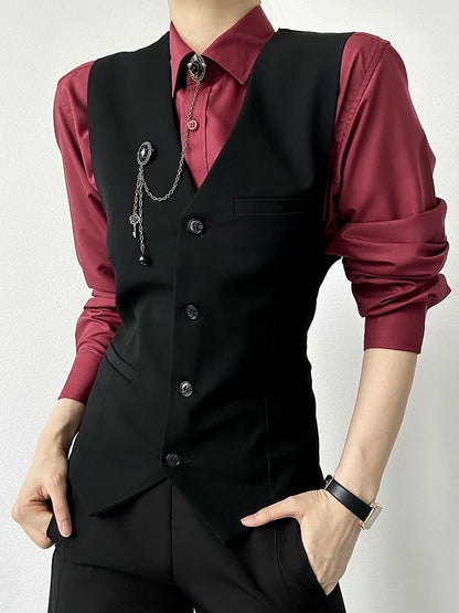 Shirt Unisex Pointed Front Collar Wine Cuff with Ouji Red Lolita Button