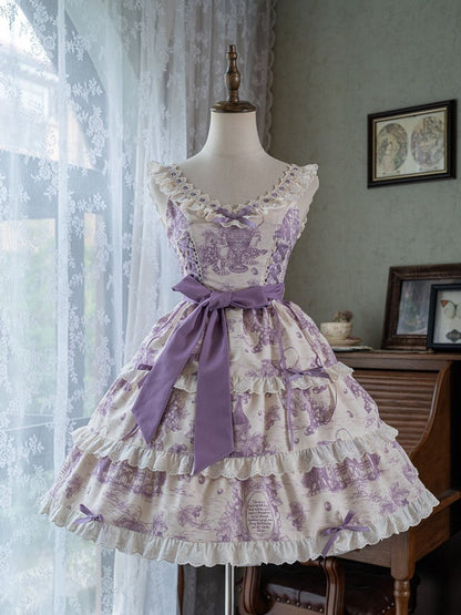 Print Detachable Grapes Changeable Dress Hem Purple Lolita Length