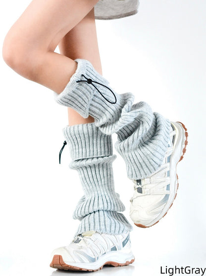 Vertical Colors Pattern Design Leg Drawstring Warmers Knitted Striped 8