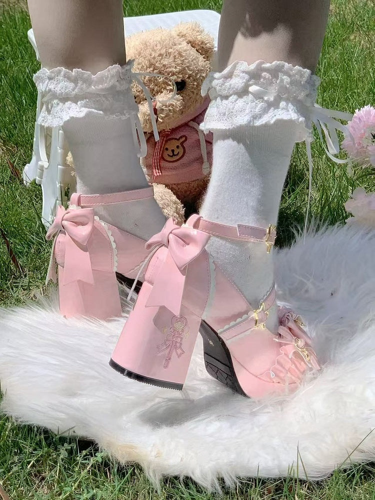 Star Hime Mary with Key Lolita Bow Shoes Fastener Decor Pink Top Jane