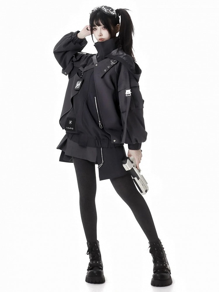 ブラックバックルストラップサイバーパンクスカート