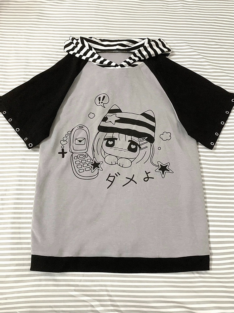 Otaku Cat Ear Striped Hood T-shirt - Killer Bunny