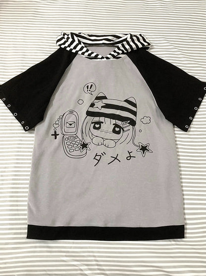 Otaku Cat Ear Striped Hood T-shirt - Killer Bunny