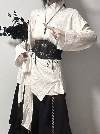 Shirt Design Belt with Two-piece Apricot Black Corset / Fake Lace-up