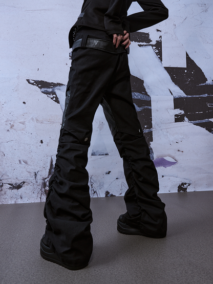 Patches  Belts Black Punk Denim Jeans With Studded PU Knee