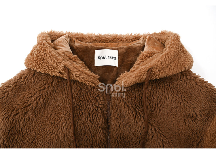 Brauner Fleece-Kapuzenpullover mit süßem Welpen-Taschendesign