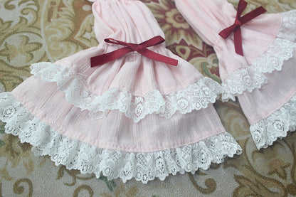Lace Soft Pink Cuffs Ruffled Sleeves