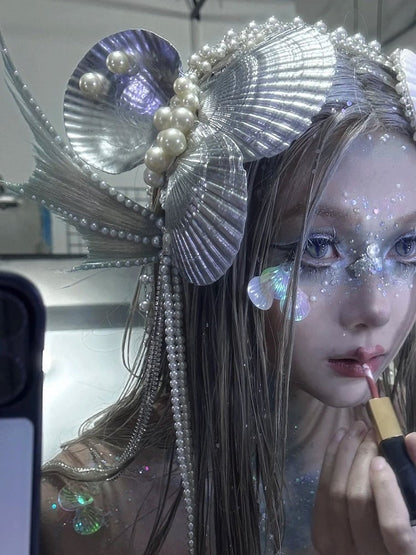 ゴスデザインのマーメイドシェルとセットのシービーズチェーンの妖​​精のヘッドピース