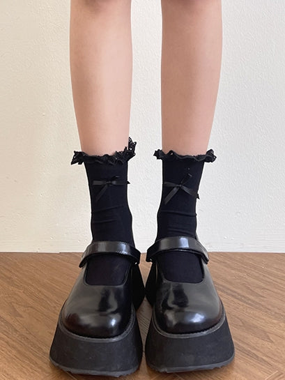 Bowknot Yellow/Beige/Black Socks Lolita Light Trim Lace Decorated