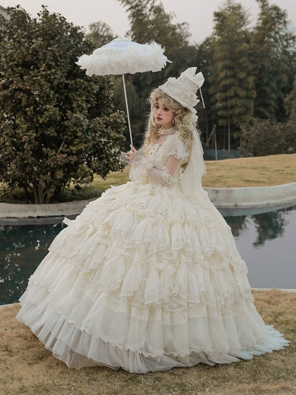 Lolita Hochzeitsschleifenkleid / Komplettes cremefarbenes Set mit weißen Hanayome-Akzenten, wunderschön