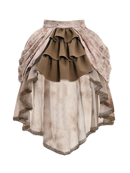 High-Low-Rock aus Jacquard mit Batikmuster und Rüschenbesatz