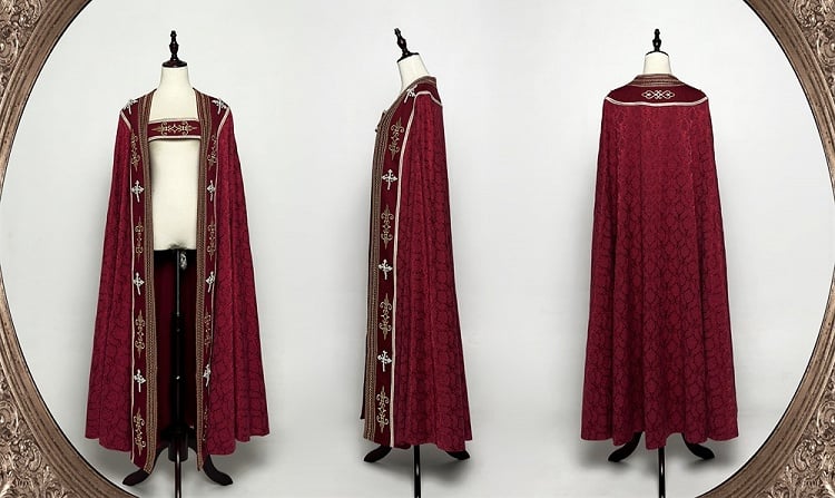 Cross Decorated Details Lolita Cloak and Wine Embroidery Red Nun