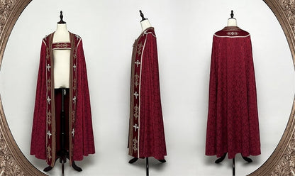 Cross Decorated Details Lolita Cloak and Wine Embroidery Red Nun