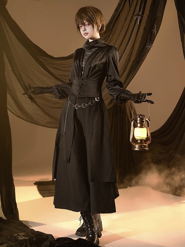 Neck Ouji Gothic Black Lolita Top Satin High