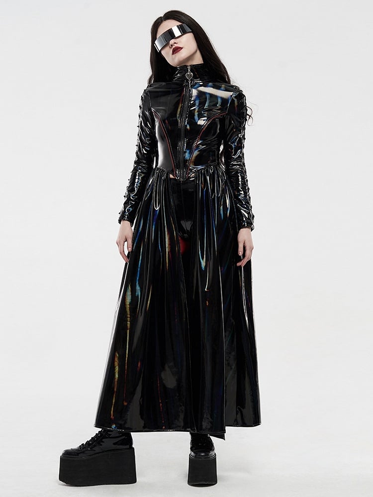 Black Rococo Long Bright Laser Cyber Coat