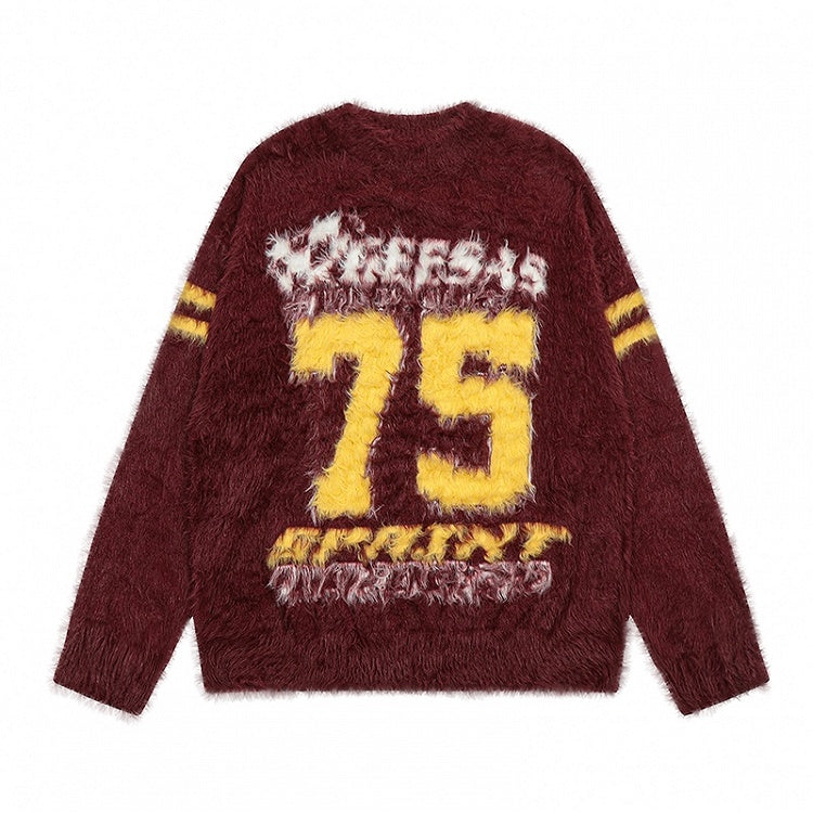 Roter Zahlenmuster Preppy Loose Sweater