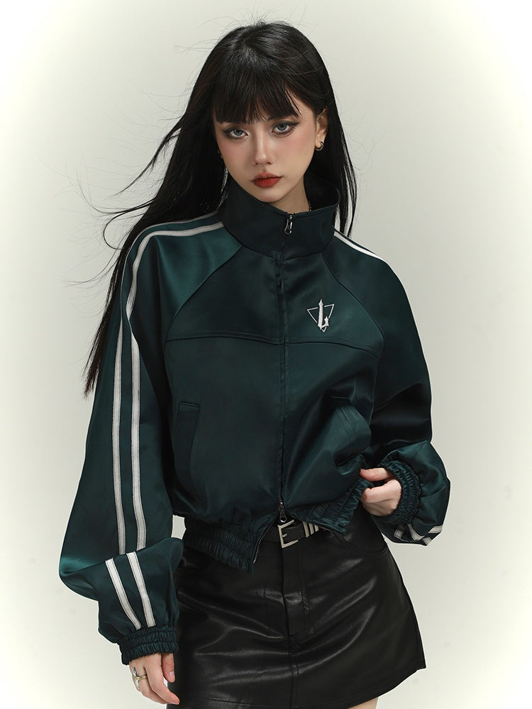Dark Green Letter Embroidery Acubi Fashion Vintage Baseball Jacket