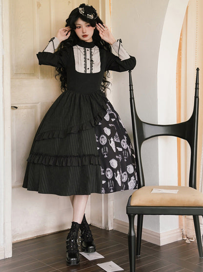 サスペンダースカート + エレガントなプジブラウスプリントデザインオリジナルKula