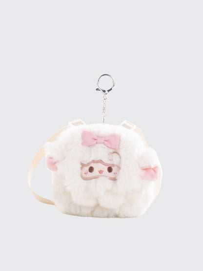 Weißer süßer Schlüsselanhänger in Lammform mit Schleife und Plüsch-Geldbörse