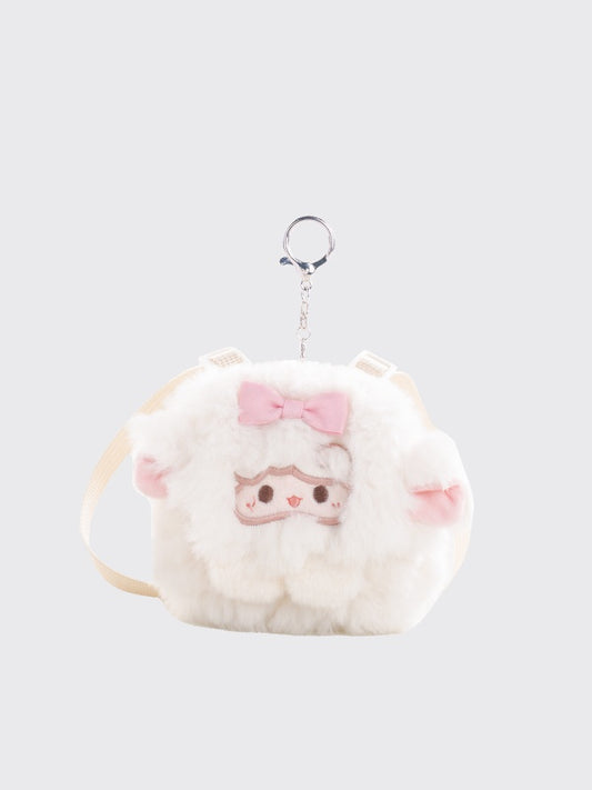 Weißer süßer Schlüsselanhänger in Lammform mit Schleife und Plüsch-Geldbörse