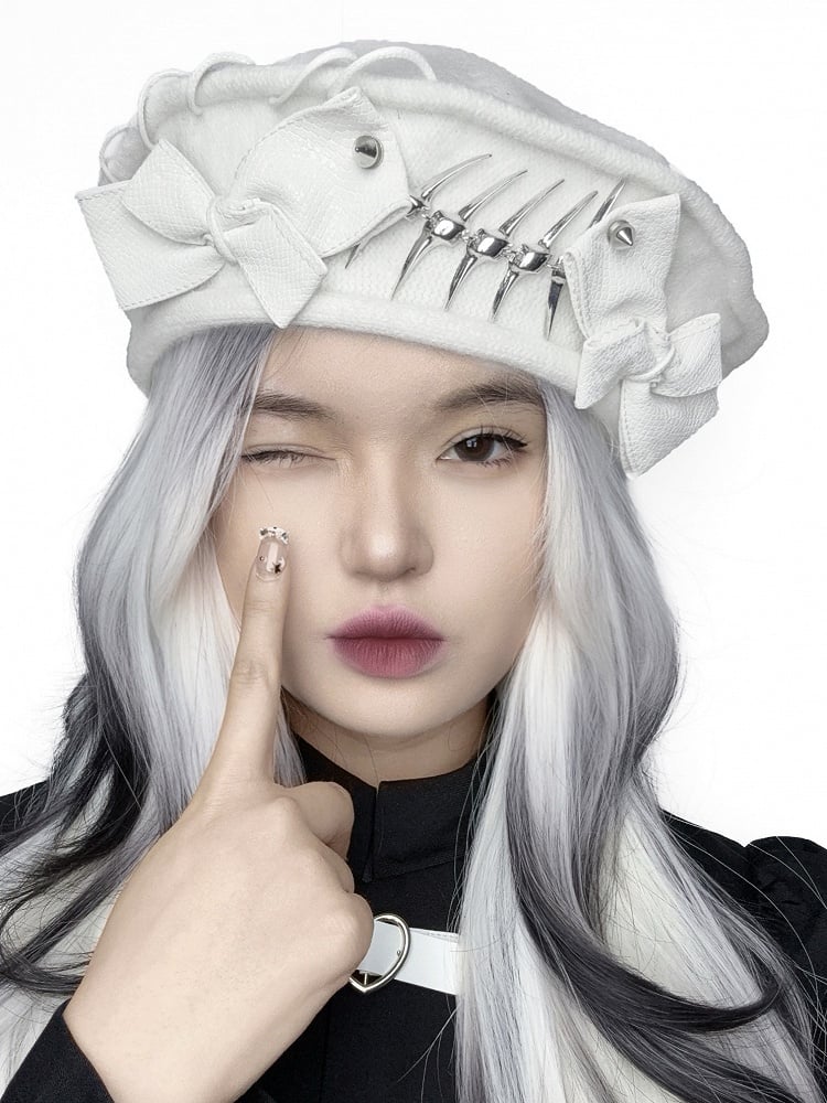 Bows White Fish Beret Bone Metal Goth