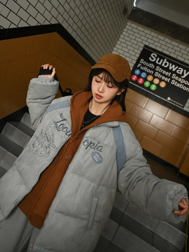 Zootopia Judy and Nick Applique Grey Puffer Jacket