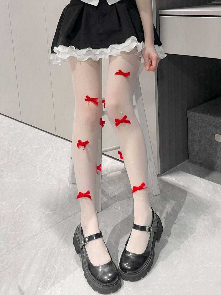Bow Colors) Pearl (4 Decor Style Lolita Pantyhose