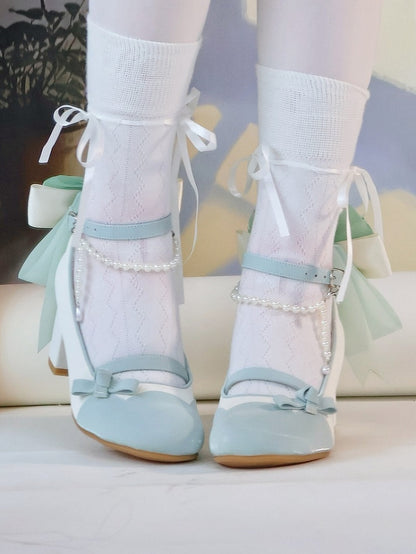 Green for Chain Lolita and with Charm Lace Back Beaded Elegant White Mid/High Trim Detachable Heels Bow Accent