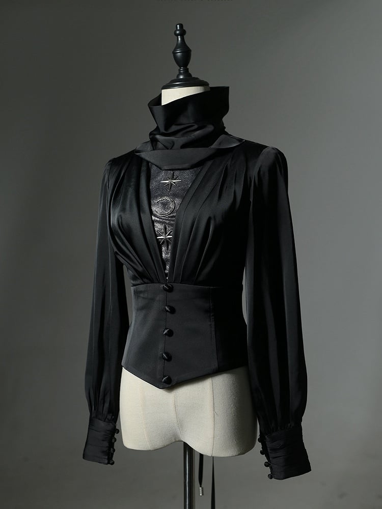 Neck Ouji Gothic Black Lolita Top Satin High