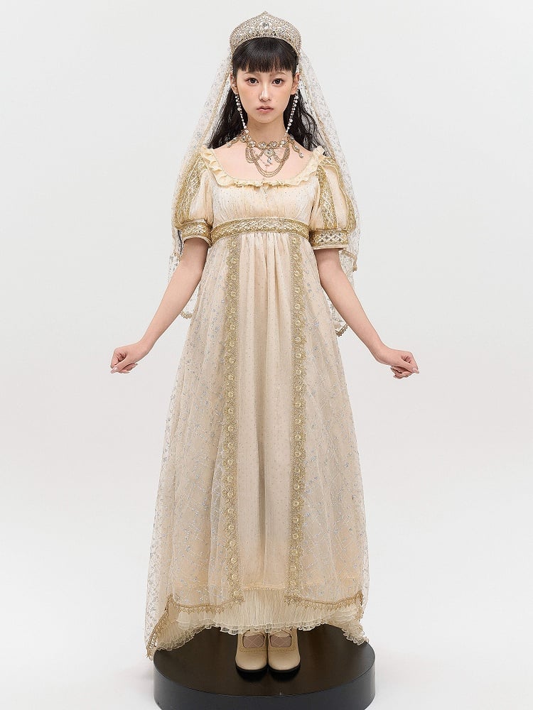 Waist Dress Details Elegant Maxi Champagne Empire Rhinestone with Shimmering Sequin and Lolita