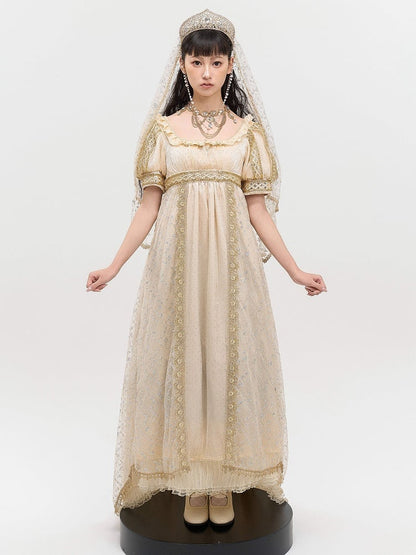 Waist Dress Details Elegant Maxi Champagne Empire Rhinestone with Shimmering Sequin and Lolita