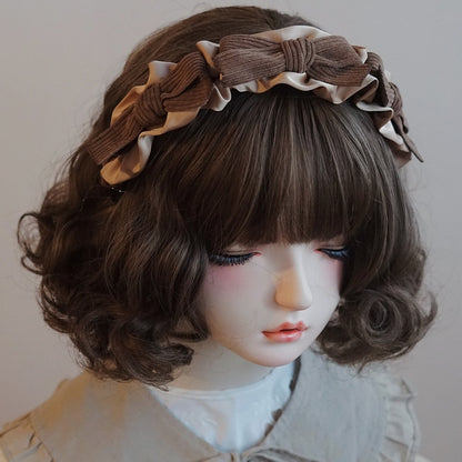 リボン結びのトリム、フリルディテール、KCブラウン