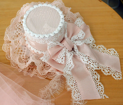 Layered Bow Veil with Hat Lace Mini Head