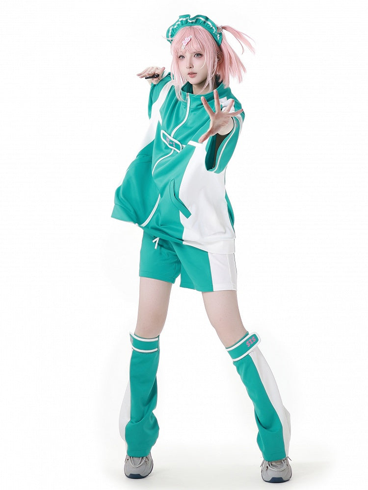 White Green Leg Warmers Colorblock Design