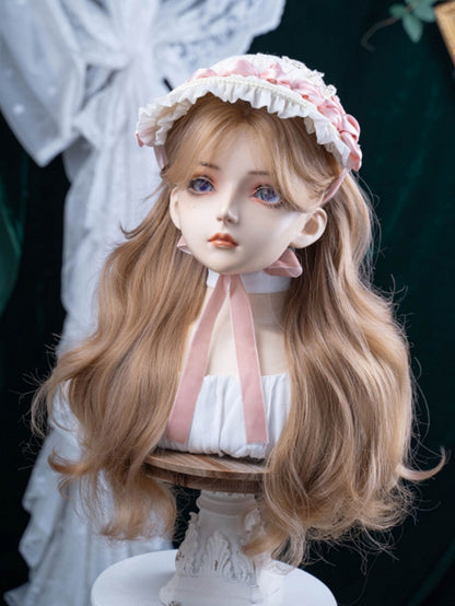 前髪ウェーブウィッグ 70cm カーテンブラウン ライト付き