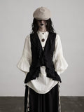 Ruffle Multi-Layer Sleeveless Black Paneled Vest Urban Goth