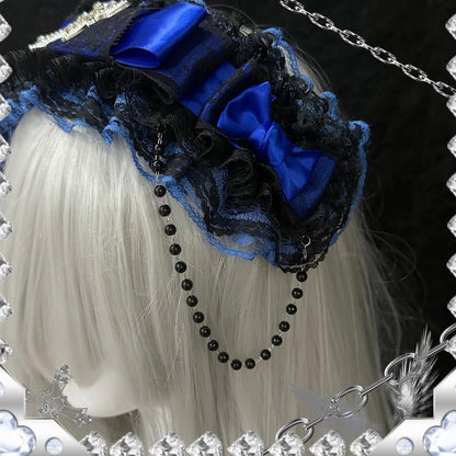 Gothic Hairband Lace Blue Lolita and Black Cross Pearl