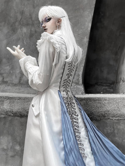 Waistcoat Prince Ouji Tie Tailcoat Siren Jabot Vest Embroidery Dark with Long Lolita White Ribs