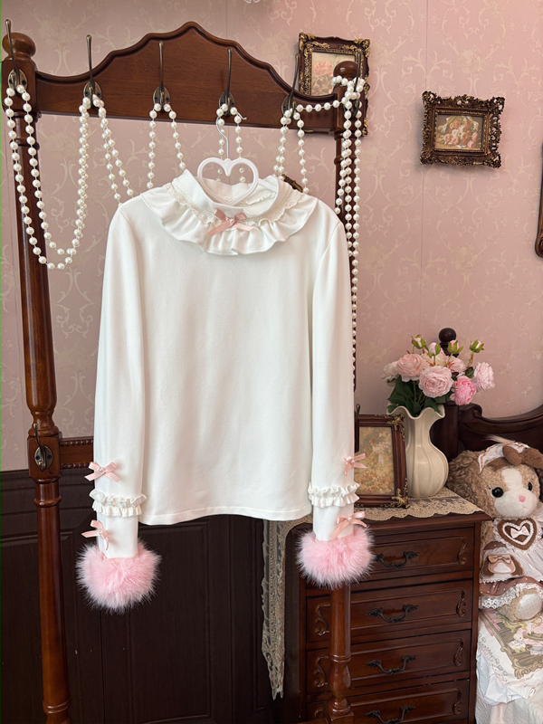 Sleeves Autumn/Winter Cozy White Long Ruffles with Top Lolita