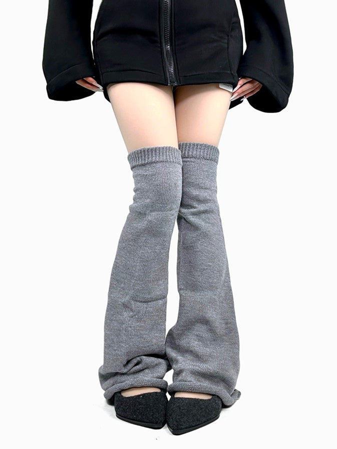 ブラック/ホワイト/グレー Y2K フレアニット レッグウォーマー