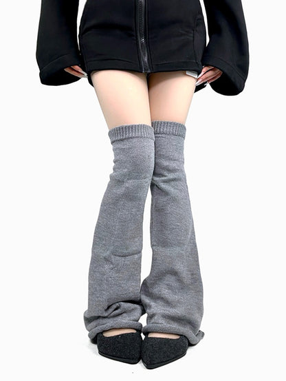ブラック/ホワイト/グレー Y2K フレアニット レッグウォーマー