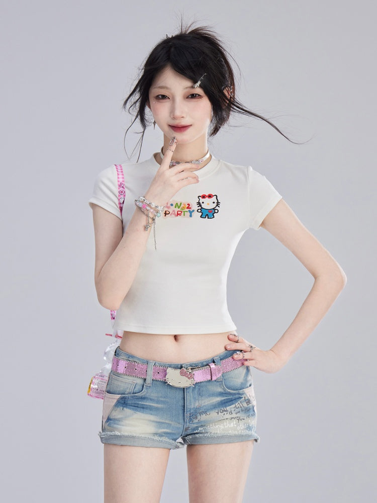 ホワイトキティ柄 ビタースイートTシャツ/キャミトップ