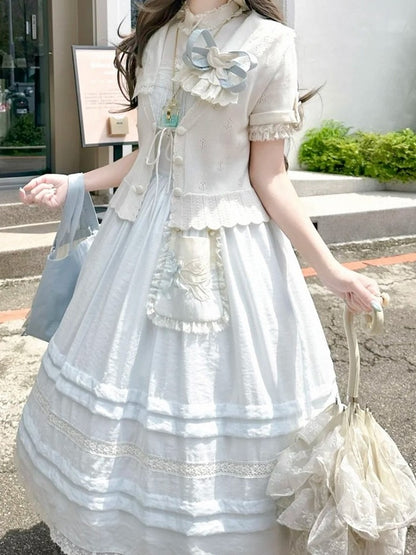 Dress and Sailor Accent Blue with Lace Light Overall Trim Pocket Lolita