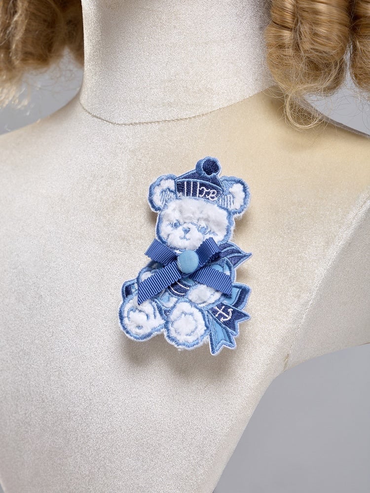 Plush Sailor Bear Lolita Brooch in Blue/Yellow - Twin Bear Original Design